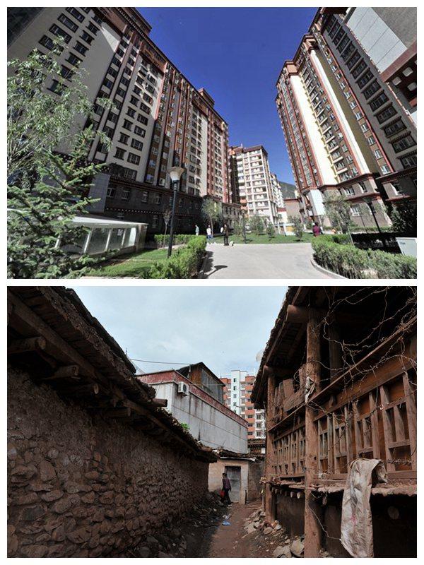 昌都市安康花園的新舊對(duì)比。（昌都市委宣傳部提供）