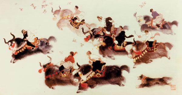 2、《賽牦?！?20×64cm-西藏布畫-1979年作-獲建國30周年全國美展二等獎并被中國美術館收藏.jpg