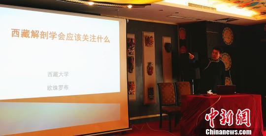 圖為西藏阜康醫(yī)院的歐珠羅布在交流會上作報(bào)告 趙延 攝