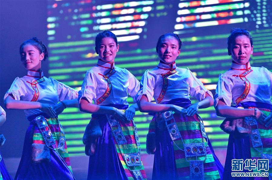 山南市崗拉梅朵藝術(shù)團(tuán)在表演牧民舞《草原歡舞》（8月18日攝）。新華社記者 張汝鋒 攝
