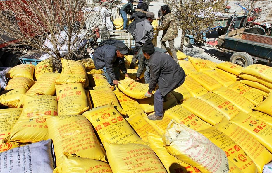 圖為山南市扎囊縣群眾在搬運(yùn)化肥。